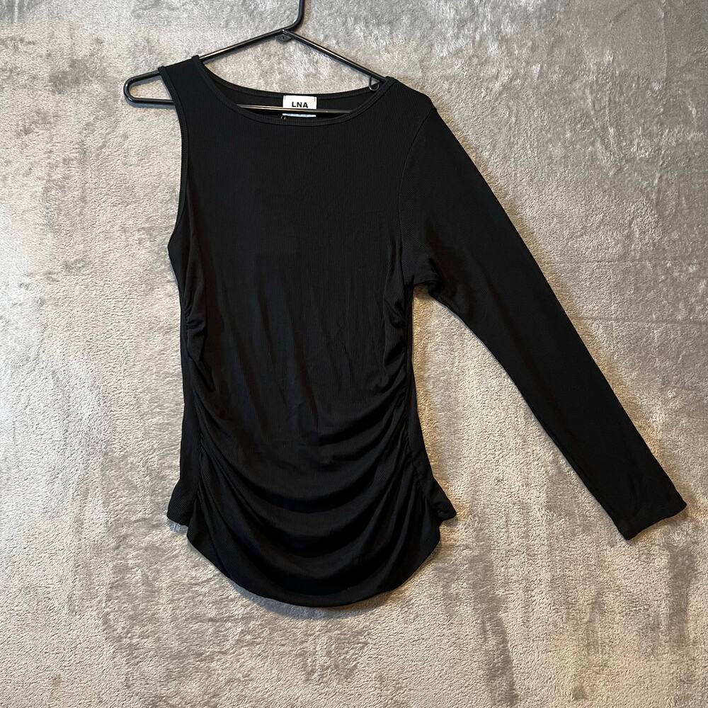 LNA Black Cutout Shoulder Ribbed Top Sz XL Sexy Laid-Back Luxury West Coast New